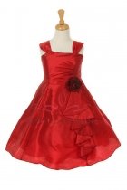 Red Elegant Ruffle Taffeta Flower Girl Dress